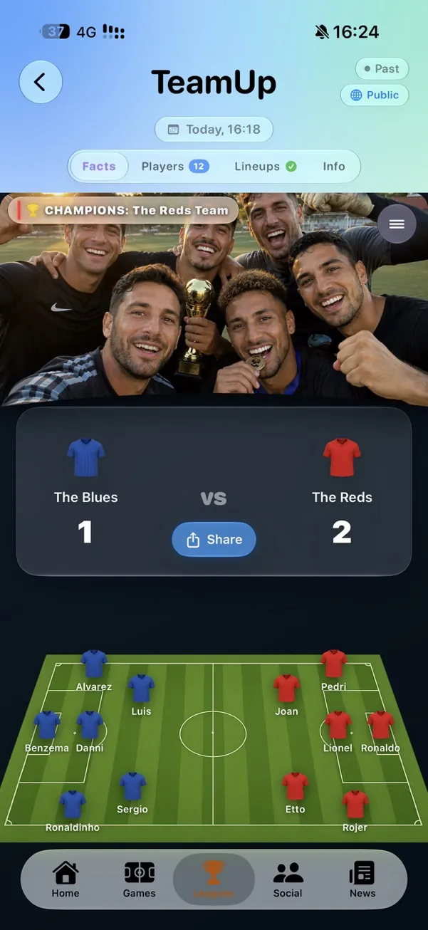 TeamsUp — champions and final score