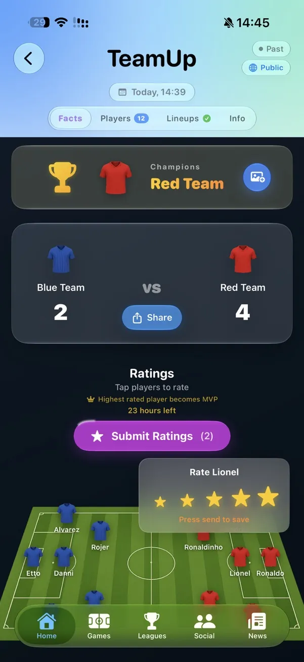 TeamsUp — player ratings and lineups